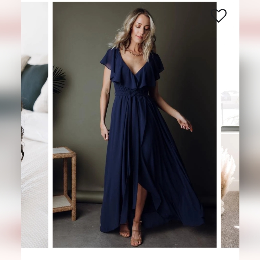 Baltic Born Katya Maxi Ruffle Dress Size Large Navy